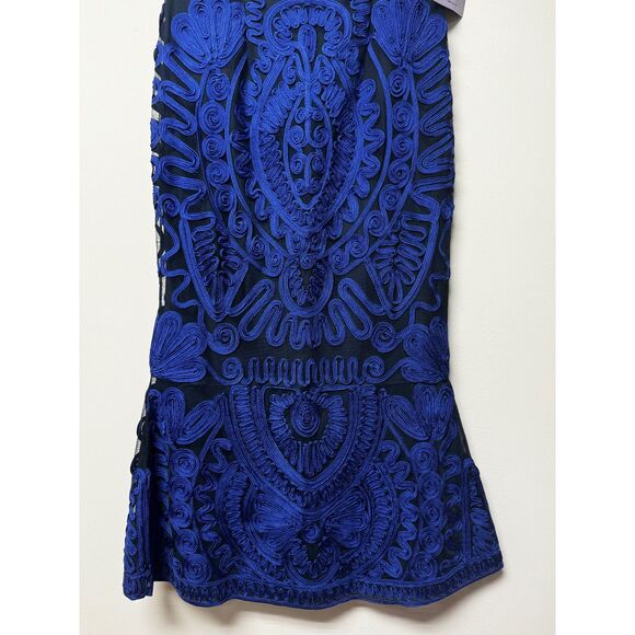 NWT - JS COLLECTIONS Short Sleeve Midi Dress Cobalt Blue/Black Soutache, Sz 2 - Picture 5 of 15